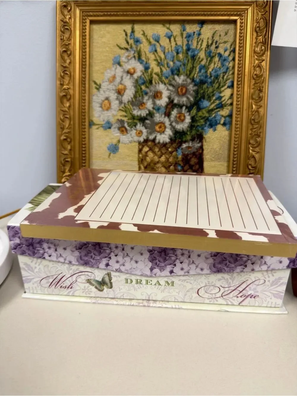 Lady JAYNE Brown White Cow’s Hide Gold Tone Guilded Pages Lined Notepad
